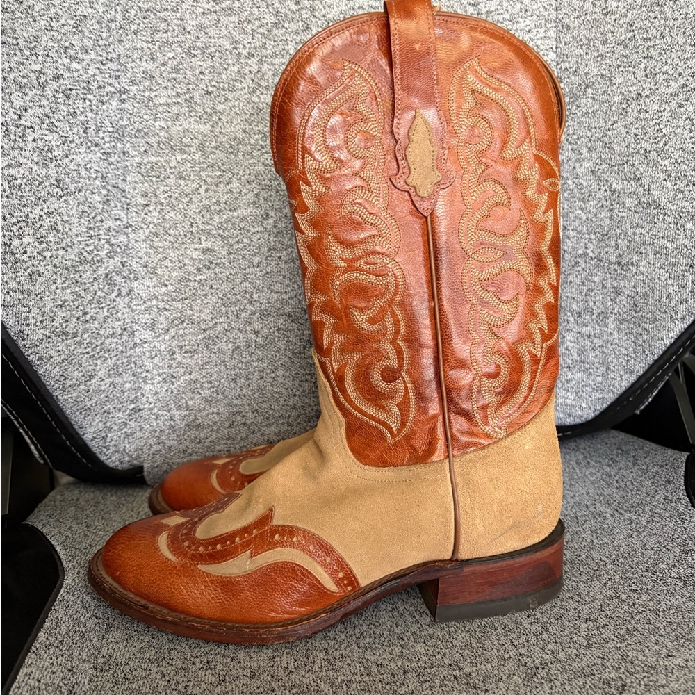 Women’s Two-Tone Brown & Tan Western Cowboy Boots Size 6.5 Leather & Suede - Picture 3 of 8